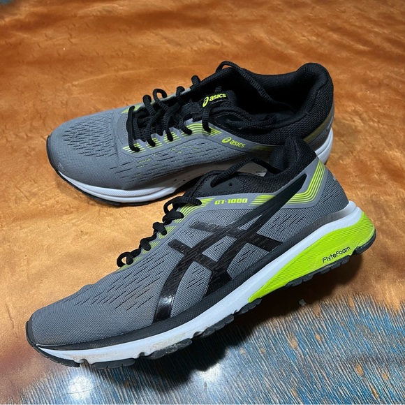 ASICS GT-1000 7 Running walking shoes Gray Black Neon Green Accents size 8.5 - Picture 1 of 12
